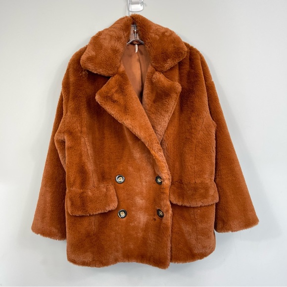 Free People Kate Faux Fur Coat in Terracotta Oversized Chunky Teddy Jacket S - Picture 8 of 16